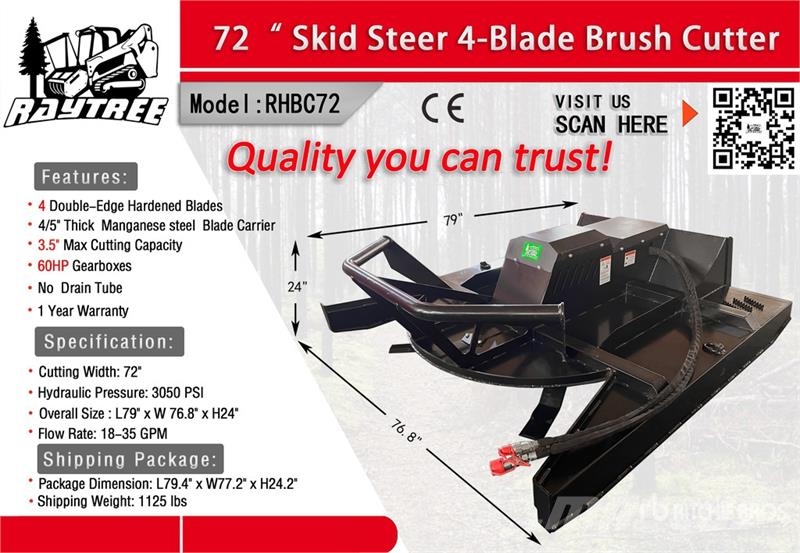 Raytree RHBC72 72 in Skid Steer Brush Cutter (Unus Sekačky namontované a tažené