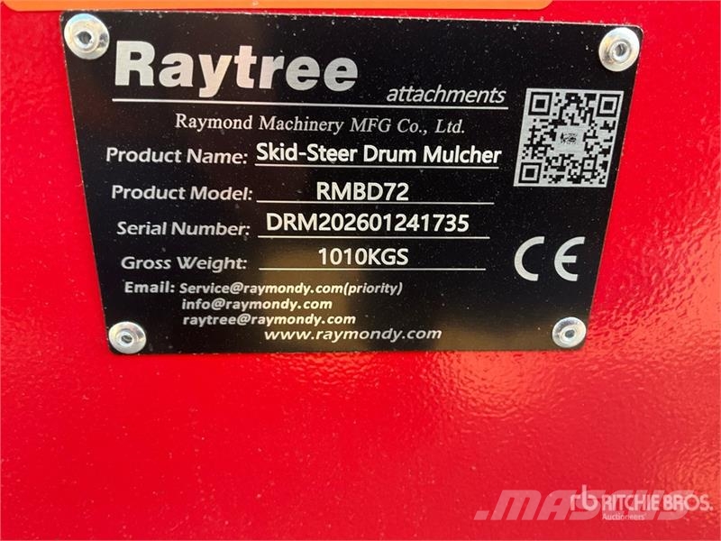 Raytree RMBD72 72 in Drum Skid Steer Mulcher (Unus Forestry mulchers