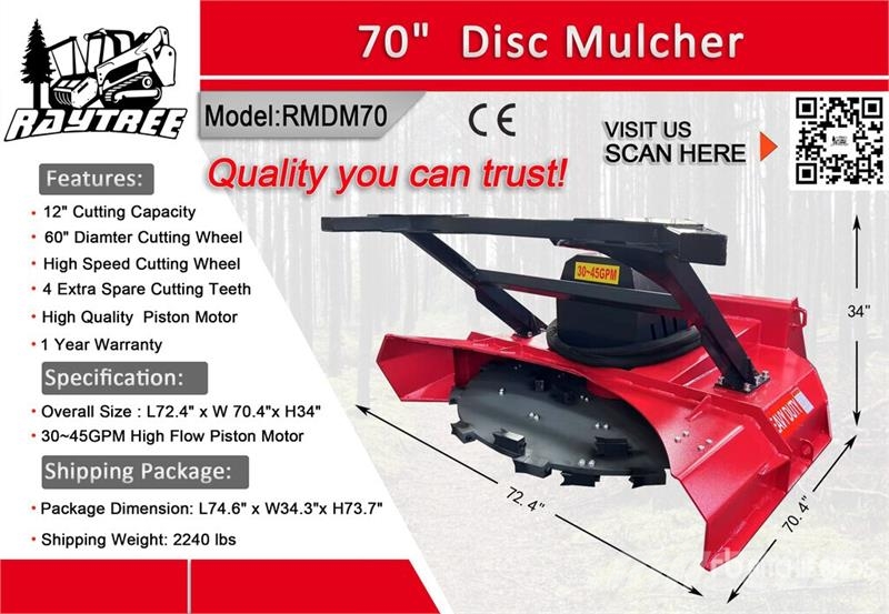  Raytree RMDM70 60 in Disc Skid Steer Mulcher (Unus Forstmulcher
