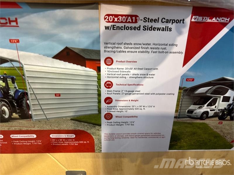 SDLC2030FT 20 ft x 30 ft Enclosed Carport (Unused) Stahlrahmenaufbauten