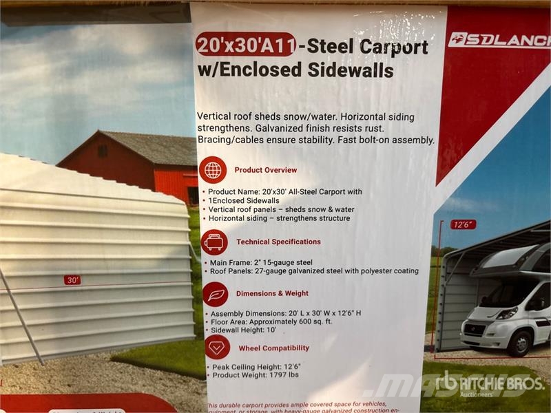  SDLC2030FT 20 ft x 30 ft Enclosed Carport (Unused) Steel frame buildings