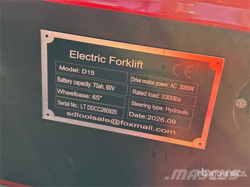 SDLOOL D15 3300 lb Electric Forklift (Unused) 전동 지게차