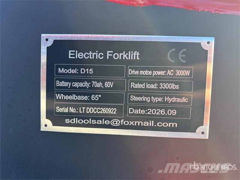  SDLOOL SL-E15 3300 lb Electric Forklift (Unused) Elmotviktstruckar