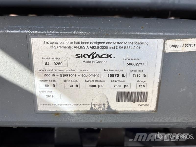 SkyJack SJ9250 RT Šķerveida pacēlāji