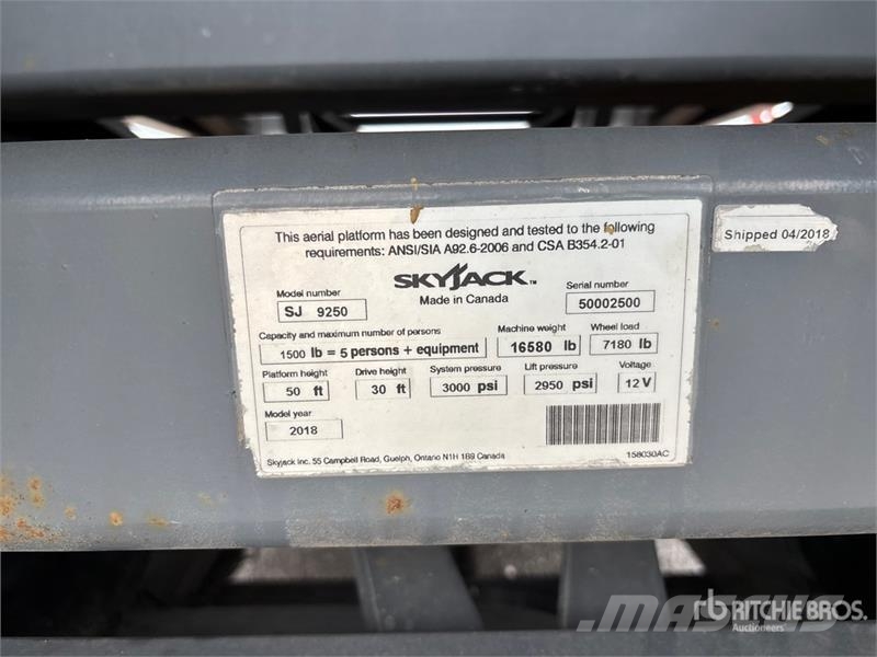 SkyJack SJ9250RT 4x4 Diesel Scissor Lift Ножични работни платформи