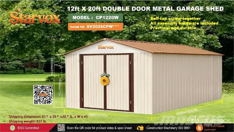STARVOX CP1220W Metal Garage Shed (Unused) Stahlrahmenaufbauten