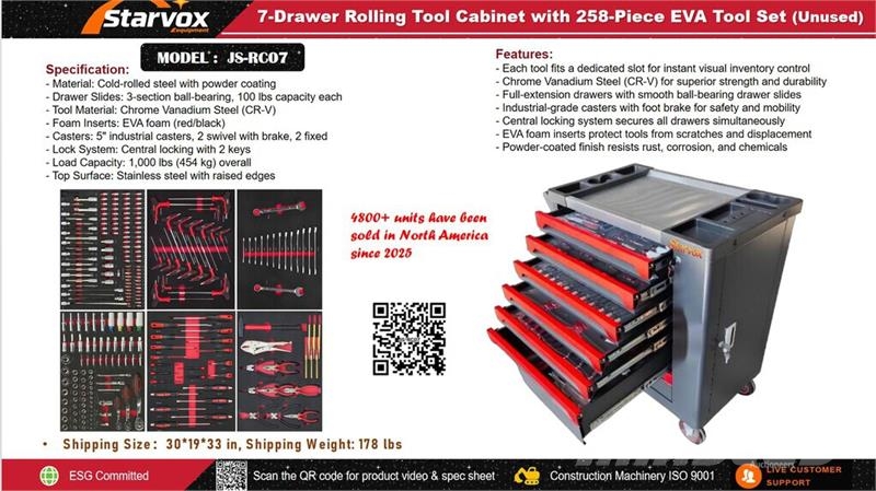 STARVOX JS-RC07 Tool Cart w/ (258) pcs Tool Set (U مكونات أخرى