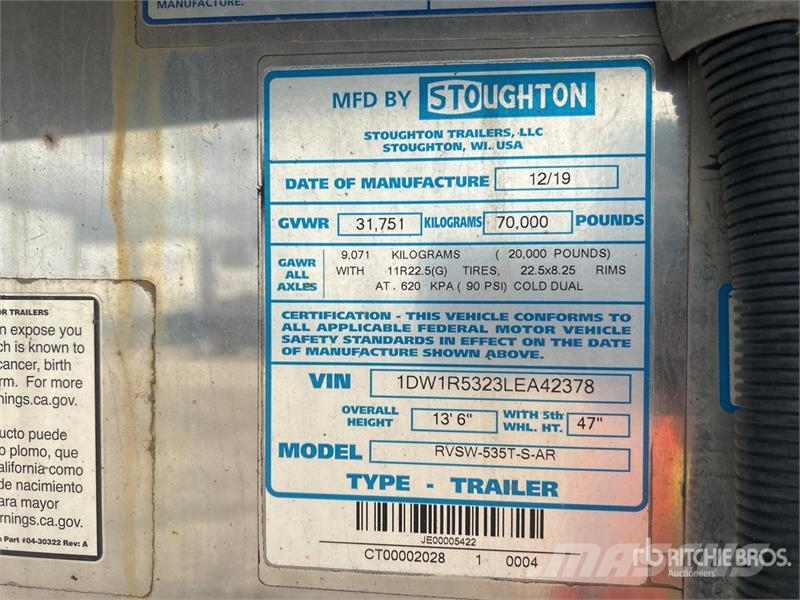 Stoughton 53 ft x 102 in T/A Refrigerated Trailer (Inoperabl Frysetrailer Semi