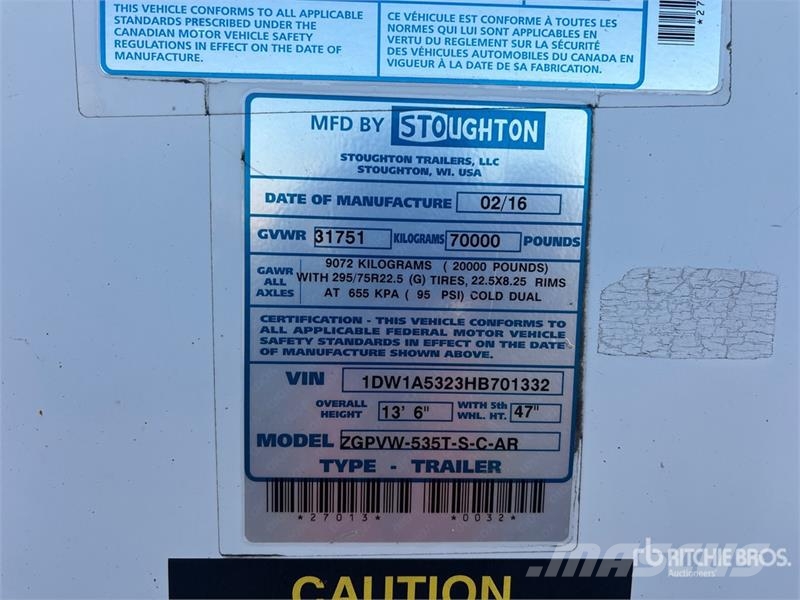 Stoughton 53 ft x 102 in T/A Van Trailer Rimorchi cassonati