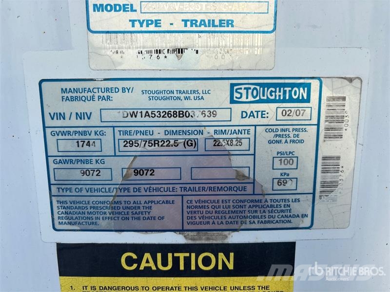 Stoughton 53 ft x 102 in T/A Van Trailer Furgoonhaagised