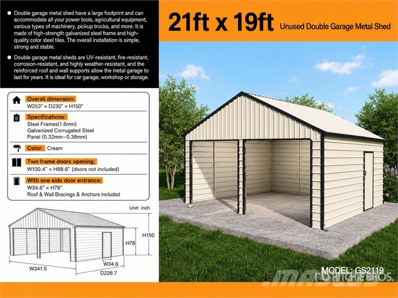 Suihe GS2119 Double Garage Metal Shed (Unused) Edificación de acero
