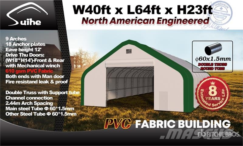 Suihe S406423DP-610gPVC 40 ft x 64 ft x 23 ft Storage Bu Edificación de acero