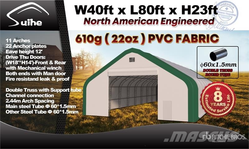 Suihe S408023DP-610gPVC 40 ft x 80 ft x 23 ft Storage Bu 철골 건물