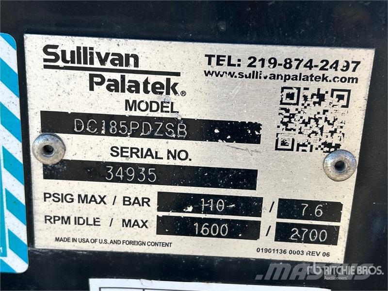 Sullivan DC185PDZSB Mobile Air Compressor Kompressorit
