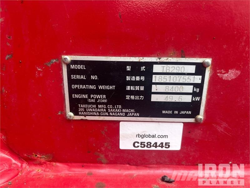 Takeuchi TB290C Tracked Excavator Lánctalpas kotrók