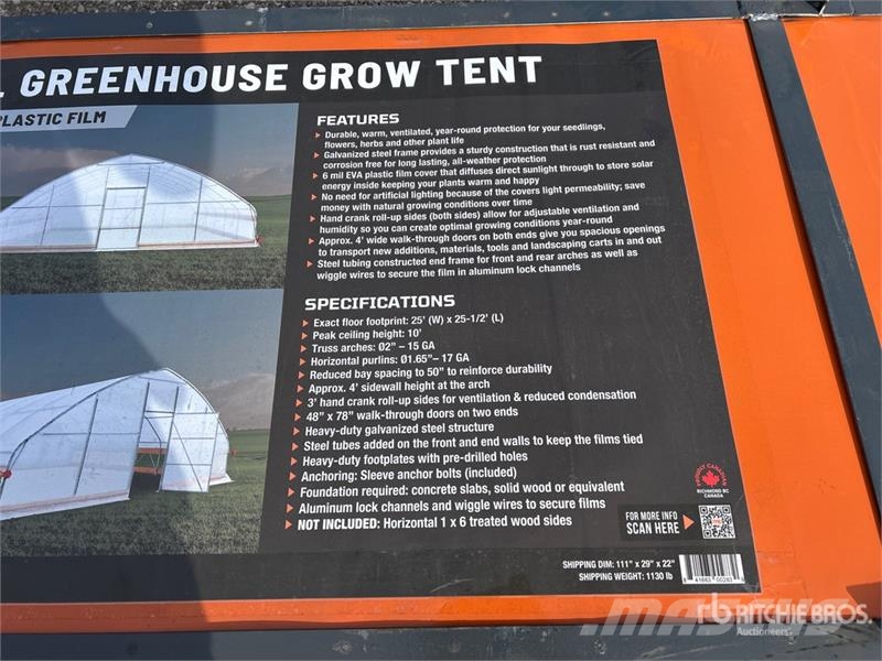 TMG GH2525 25' x 25' Grow Tent Greenhouse (Unused) مكونات أخرى