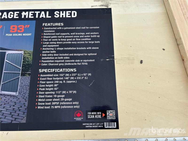 TMG MS1320A 13 ft x 20 ft Metal Shed (Unused) Stalen constructies