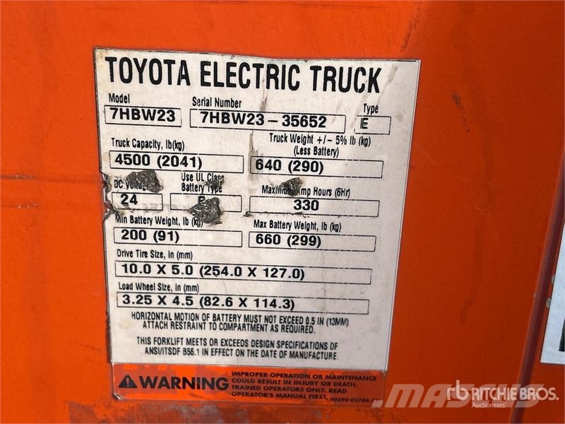 Toyota 4500 lb Electric Fork length 45 inches Pallet Jack Transpalette manuel