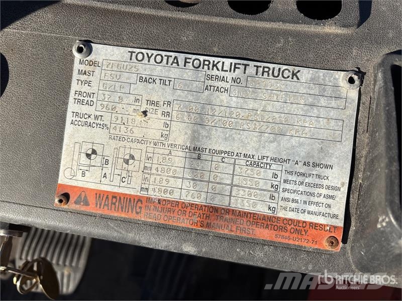Toyota 7FGU25 3750 lb Pneumatic Tire Forklift Інше
