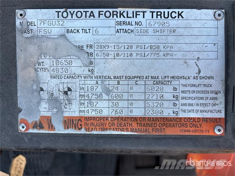 Toyota 7FGU32 6020 lb Forklift شاحنات ذات رافعات شوكية - أخرى