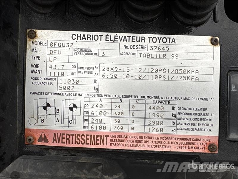 Toyota 8FGU32 6500 lb Pneumatic Tire Forklift 그 외 지게차