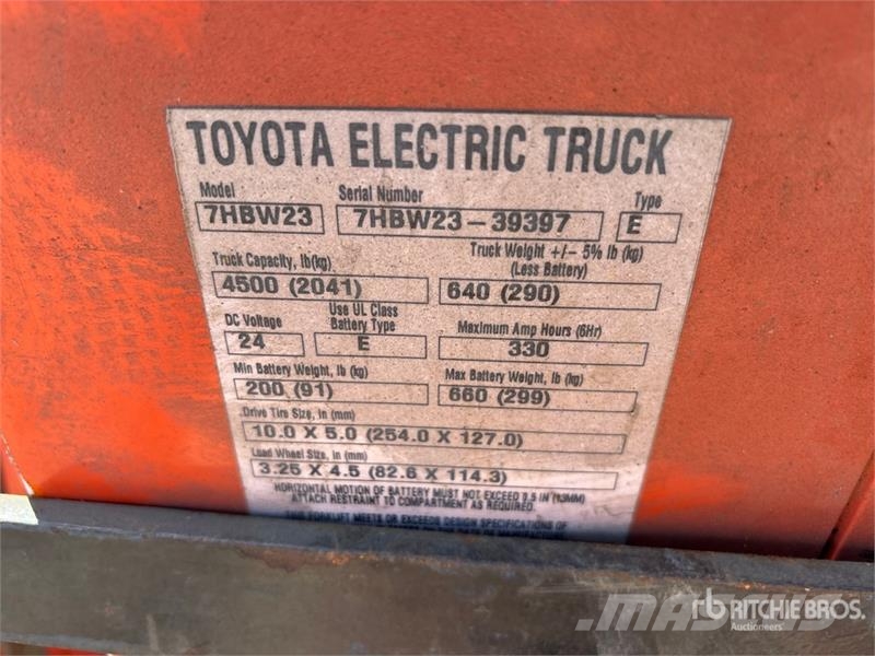 Toyota of (6) Toyota 4500 lb Electric Pallet Jack (Inoper Kahvelkäru