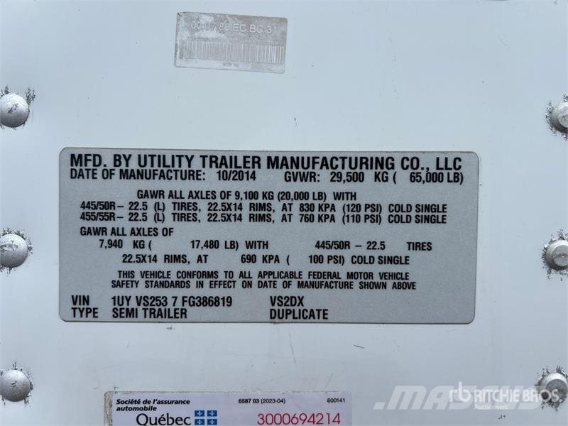 Utility 53 ft x 102 in T/A Van Trailer Box Trailers