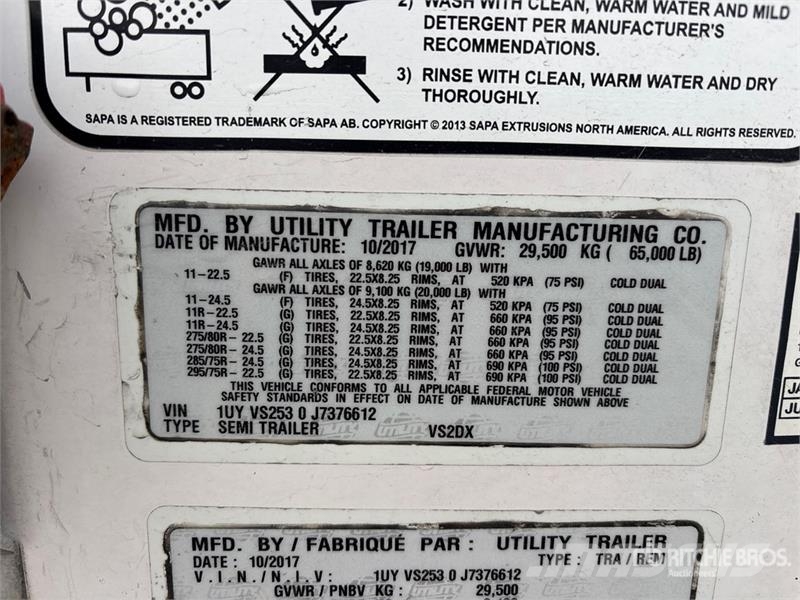 Utility 53 ft x 102 in T/A Van Trailer Sanduk prikolice