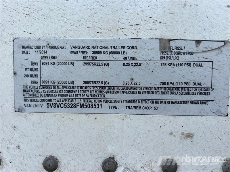 Vanguard 53 ft x 102 in T/A Van Trailer Dengtos priekabos