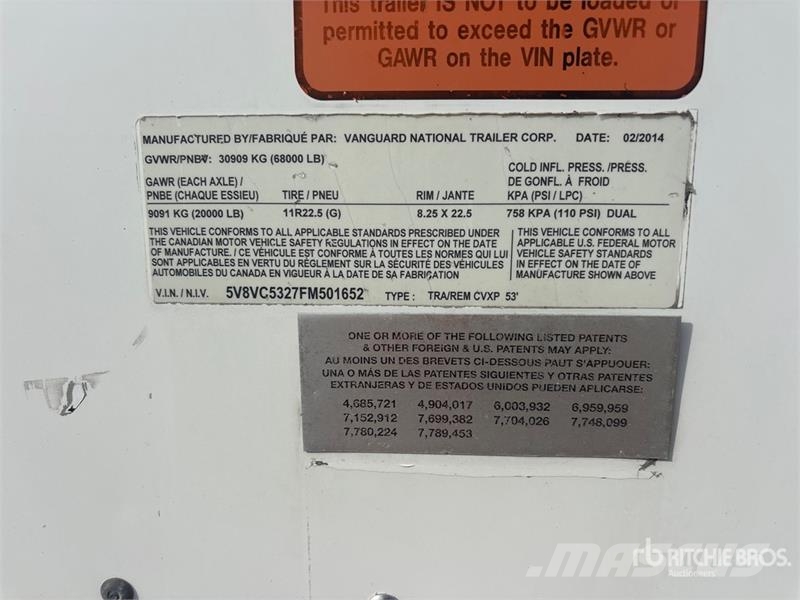 Vanguard 53 ft x 102 in T/A Van Trailer Прицепы-фургоны