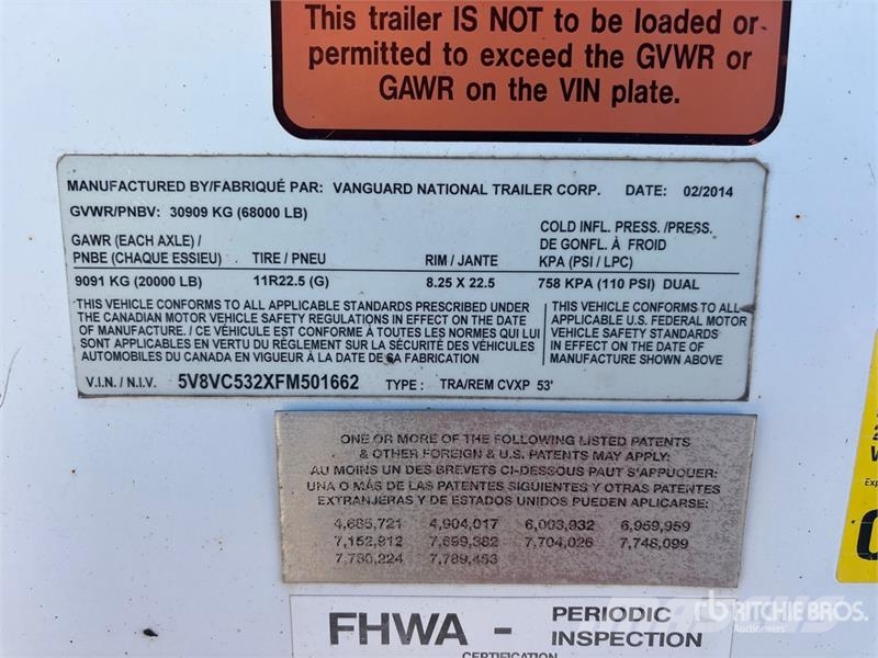 Vanguard 53 ft x 102 in T/A Van Trailer Dengtos priekabos