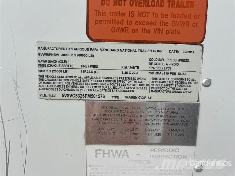 Vanguard 53 ft x 102 in T/A Van Trailer Fast kasse