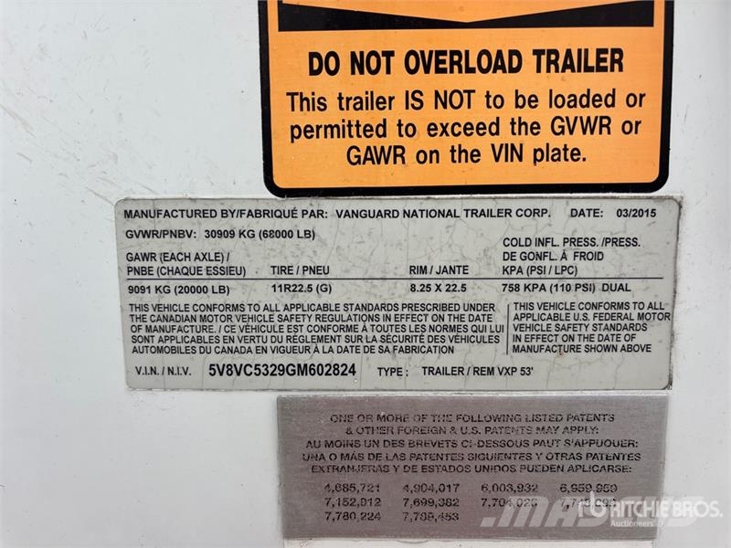Vanguard 53 ft x 102 in T/A Van Trailer Причепи-фургони