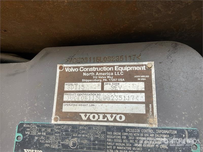 Volvo SD115 Smooth Drum Compactor Valjci sa jednim bubnjem