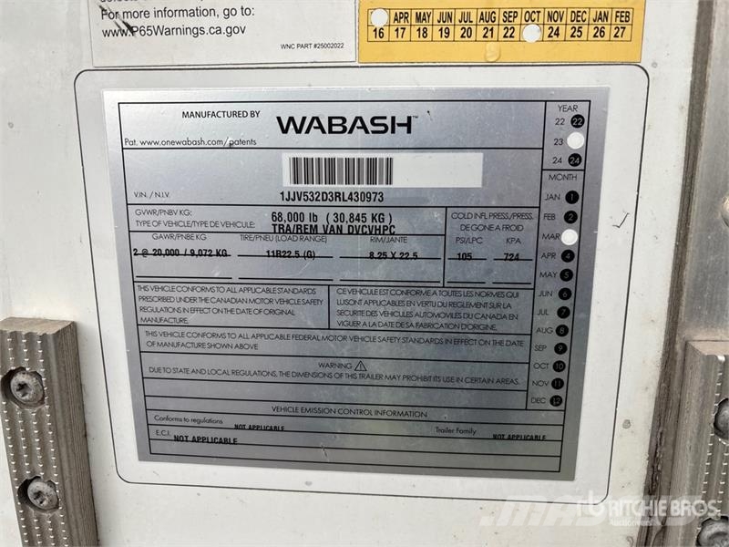 Wabash 53 ft x 102 in T/A Van Trailer Прицепы-фургоны