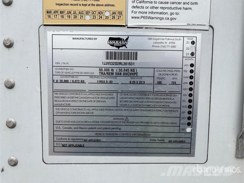 Wabash 53 ft x 102 in T/A Van Trailer Прицепы-фургоны