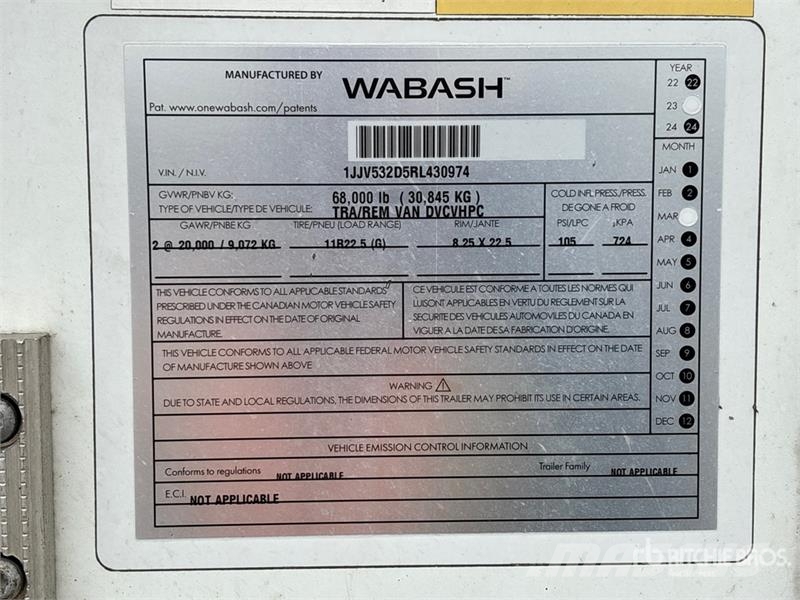 Wabash 53 ft x 102 in T/A Van Trailer Prikolice zabojniki