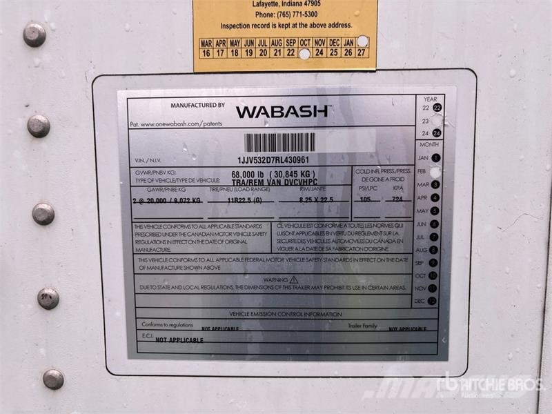 Wabash 53 ft x 102 in T/A Van Trailer Van Body Trailers