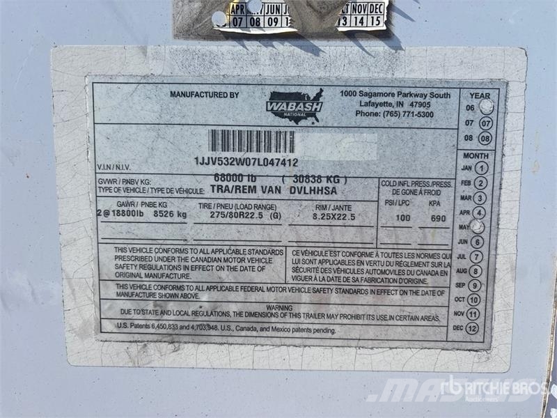 Wabash 53 ft x 102 in T/A Van Trailer Skříňové přívěsy