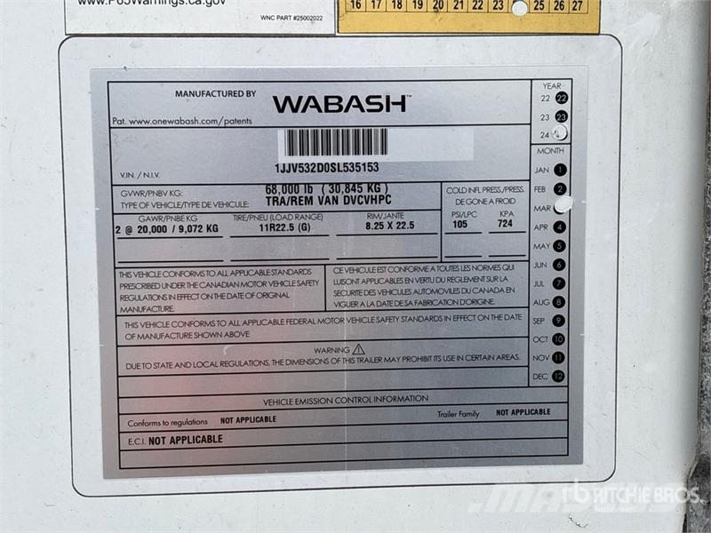 Wabash 53 ft x 102 in T/A Van Trailer Skappåbygg
