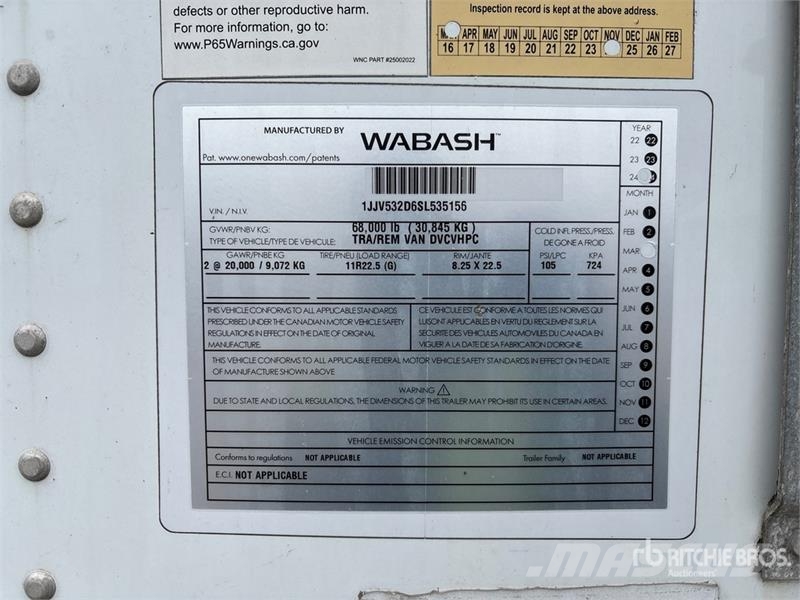 Wabash 53 ft x 102 in T/A Van Trailer Прицепы-фургоны