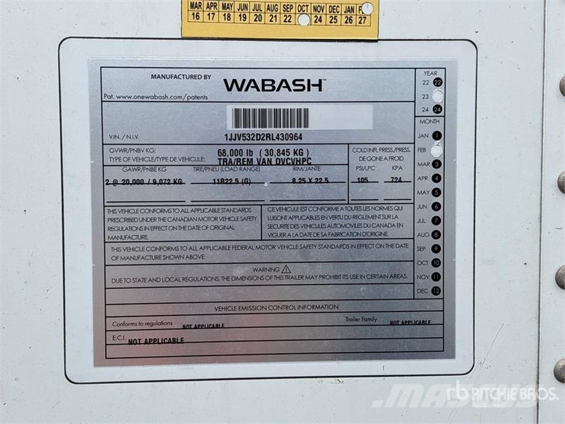 Wabash 53 ft x 102 in T/A Van Trailer 厢式拖车