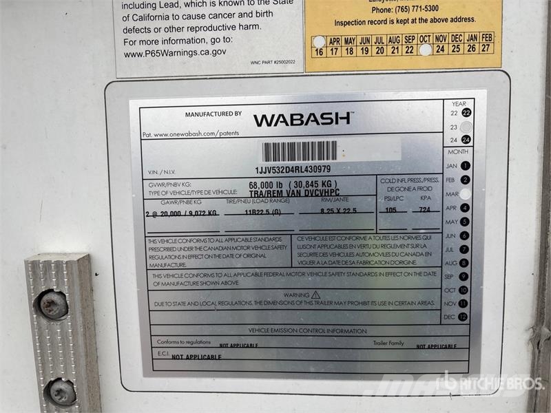 Wabash 53 ft x 102 in T/A Van Trailer Прицепы-фургоны