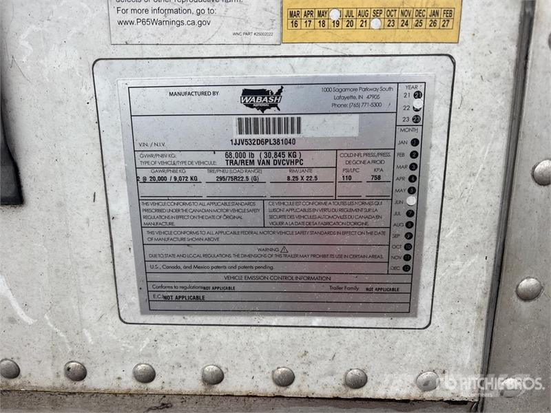 Wabash 53 ft x 102 in T/A Van Trailer Furgons