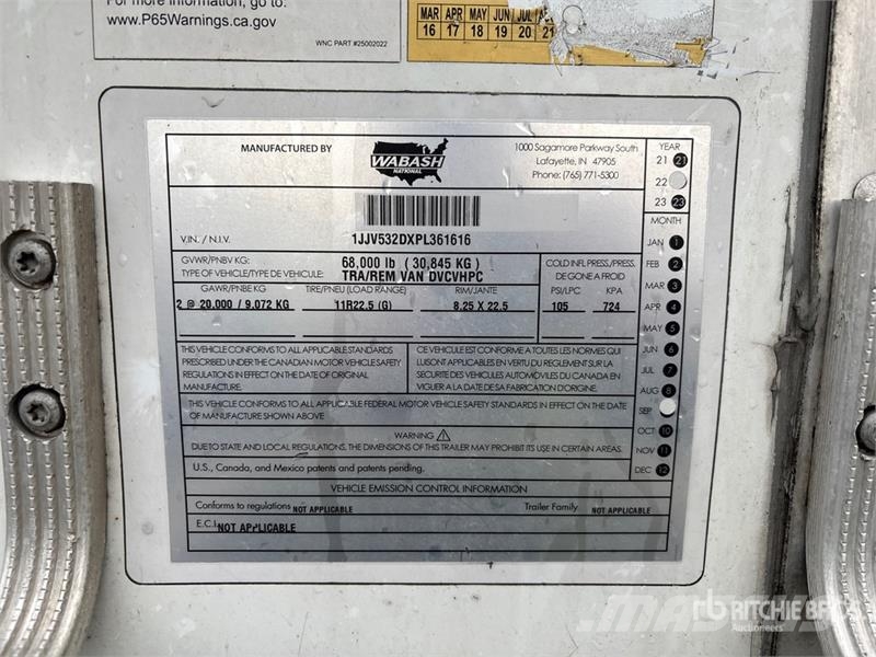 Wabash 53 ft x 102 in T/A Van Trailer Van Body Trailers