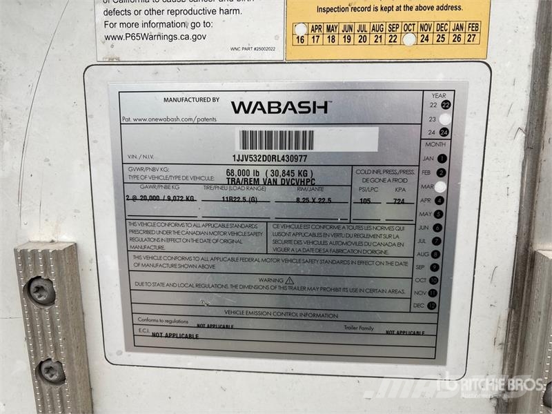 Wabash 53 ft x 102 in T/A Van Trailer Прицепы-фургоны