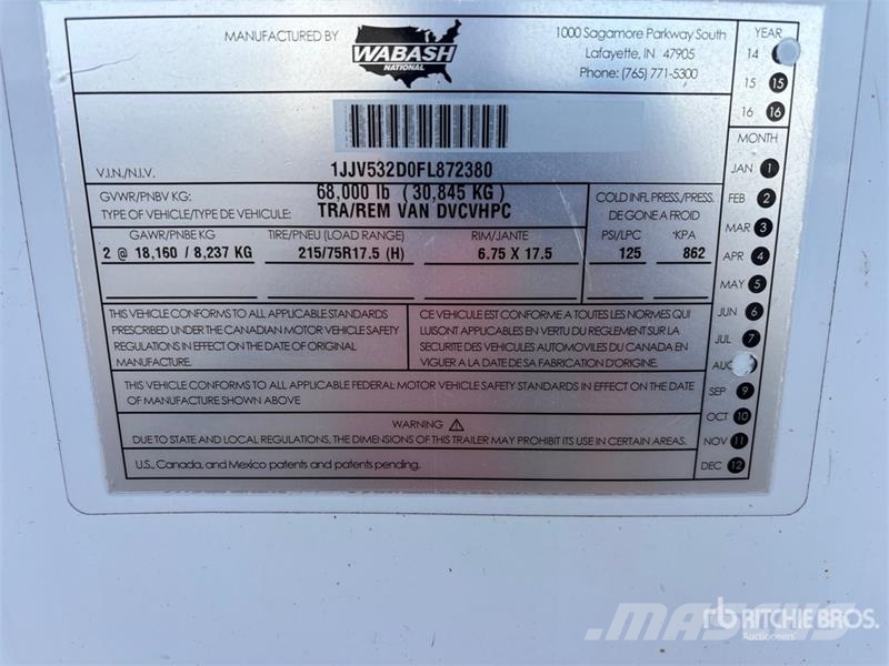 Wabash 53 ft x 102 in T/A Van Trailer Rimorchi cassonati