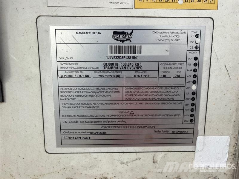 Wabash 53 ft x 102 in T/A Van Trailer Van Body Trailers