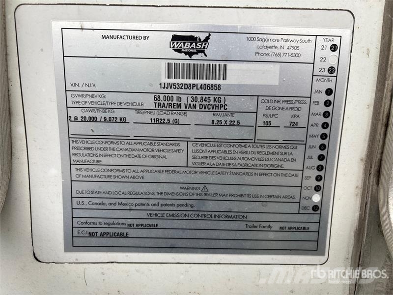 Wabash 53 ft x 102 in T/A Van Trailer Dengtos priekabos