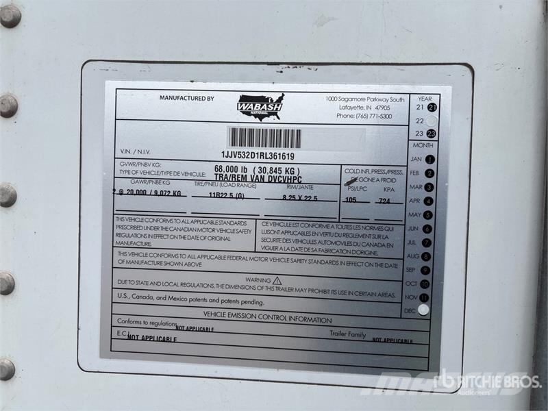 Wabash 53 ft x 102 in T/A Van Trailer Прицепы-фургоны